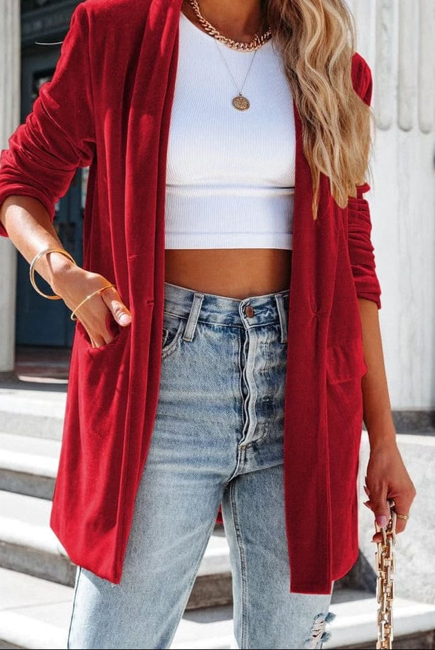 KKB LABEL Button Up Long Sleeve Blazer with Pocket MADE TO ORDER-Jacket-Krush Kandy, Women's Online Fashion Boutique Located in Phoenix, Arizona (Scottsdale Area)