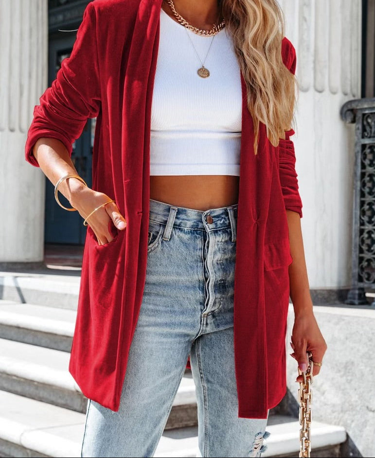 KKB LABEL Button Up Long Sleeve Blazer with Pocket MADE TO ORDER-Jacket-Krush Kandy, Women's Online Fashion Boutique Located in Phoenix, Arizona (Scottsdale Area)