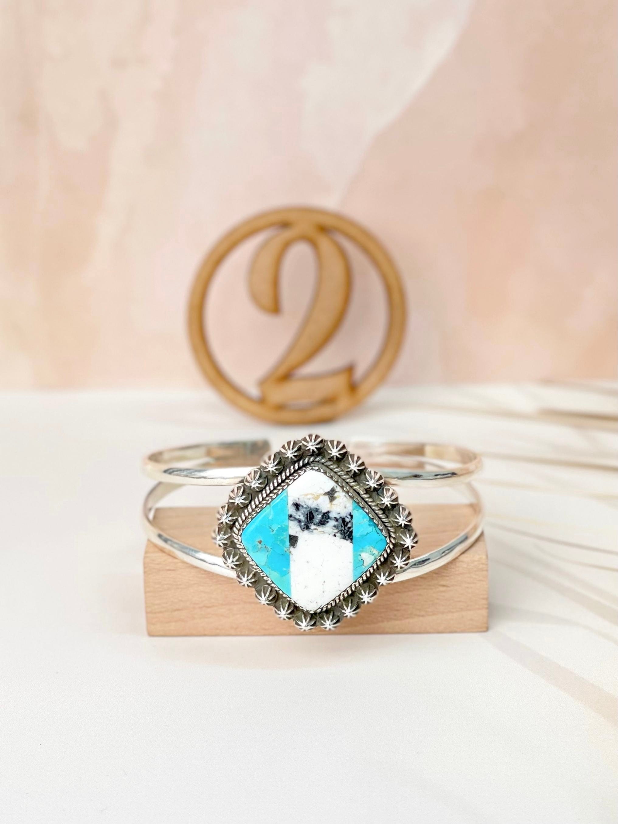 White Buffalo & Turquoise Slab Cuffs Bno. 7-Bracelets-Krush Kandy, Women's Online Fashion Boutique Located in Phoenix, Arizona (Scottsdale Area)
