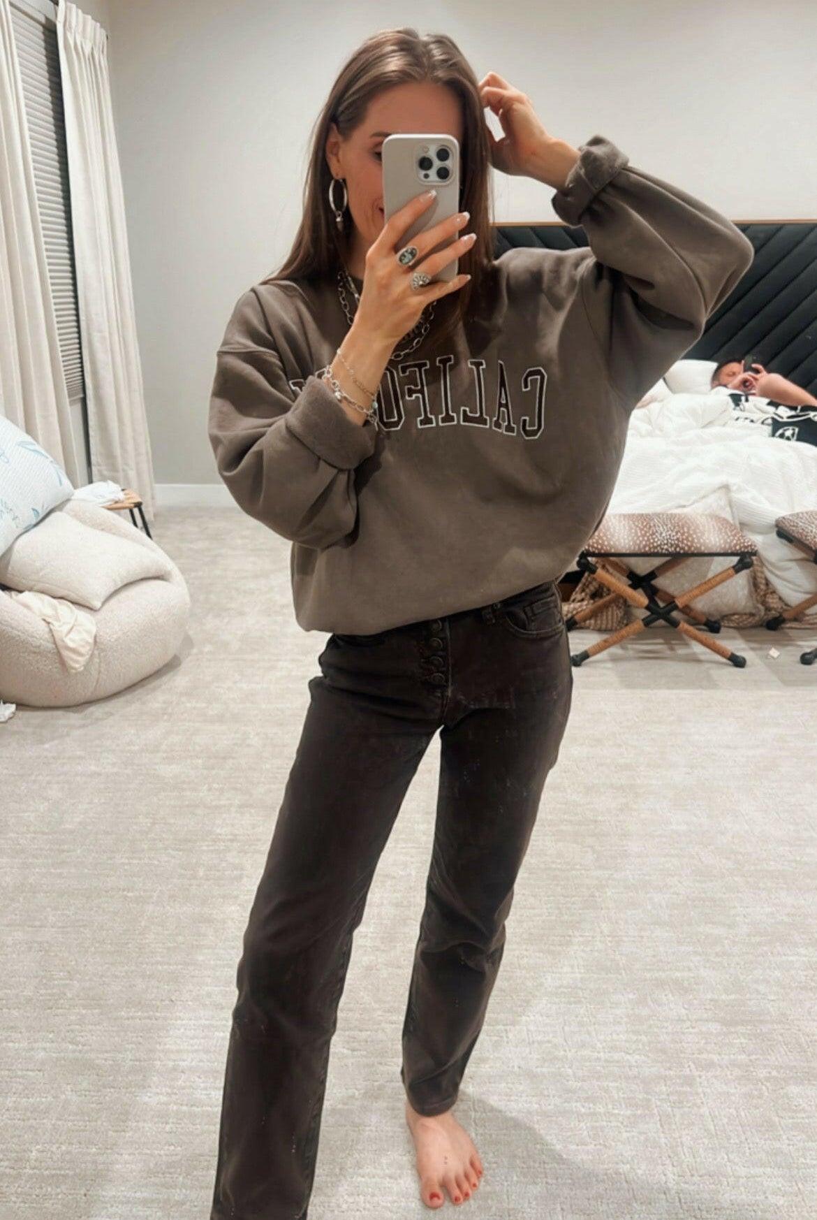 California Embroidered Crewneck-Sweatshirts-Krush Kandy, Women's Online Fashion Boutique Located in Phoenix, Arizona (Scottsdale Area)