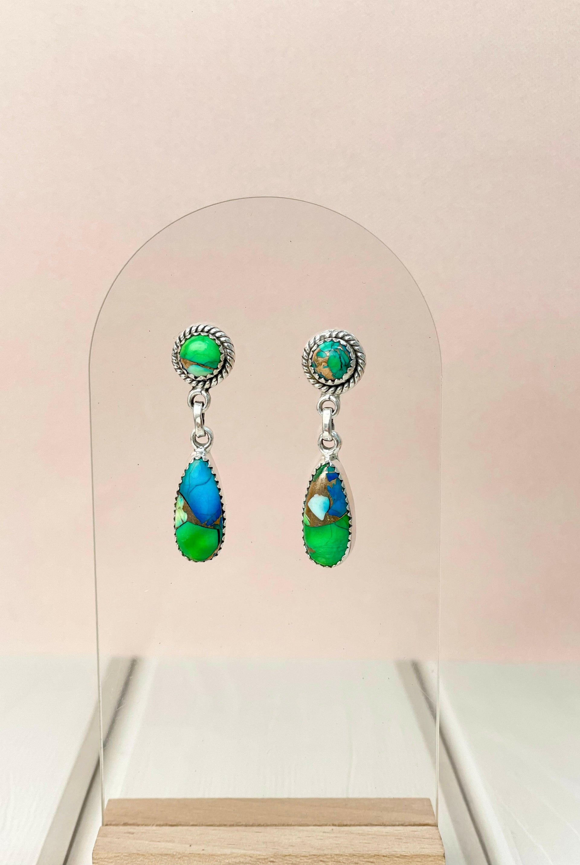 Peacock Dahlia 2 Stone Drop Earrings-Earrings-Krush Kandy, Women's Online Fashion Boutique Located in Phoenix, Arizona (Scottsdale Area)
