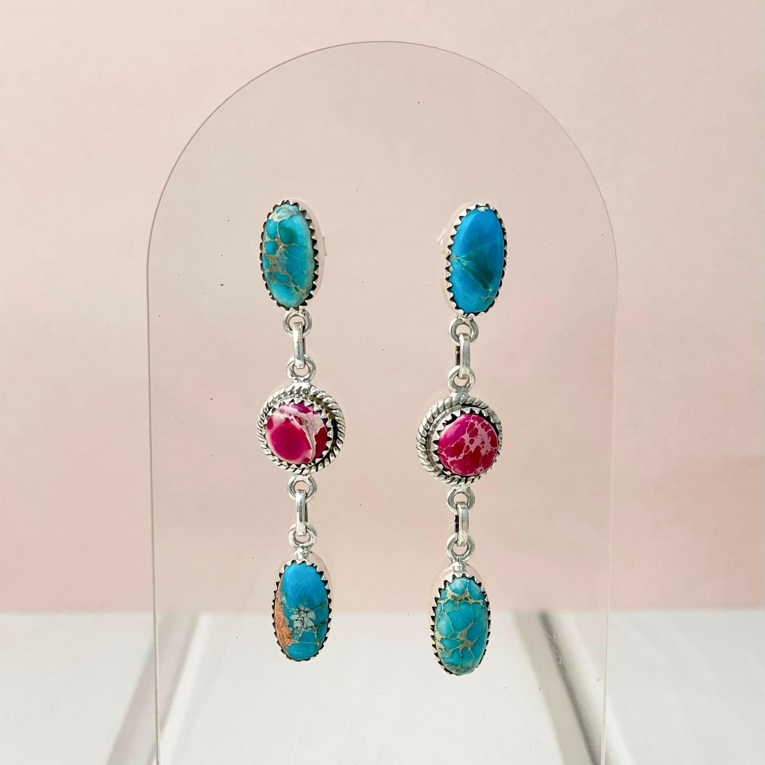 Desert Jasper Dangle Drop Multicolor Earrings-Earrings-Krush Kandy, Women's Online Fashion Boutique Located in Phoenix, Arizona (Scottsdale Area)