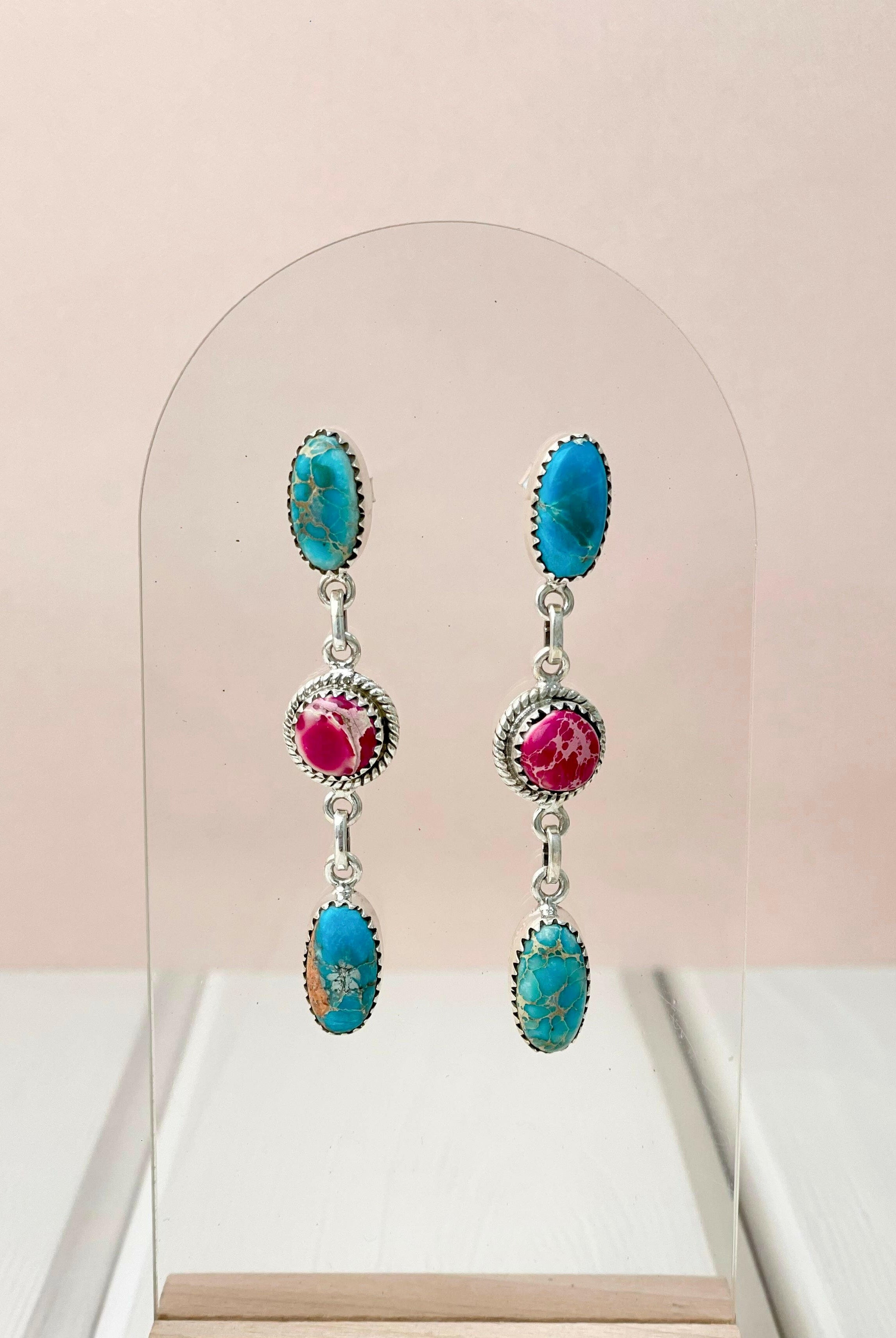 Desert Jasper Dangle Drop Multicolor Earrings-Earrings-Krush Kandy, Women's Online Fashion Boutique Located in Phoenix, Arizona (Scottsdale Area)