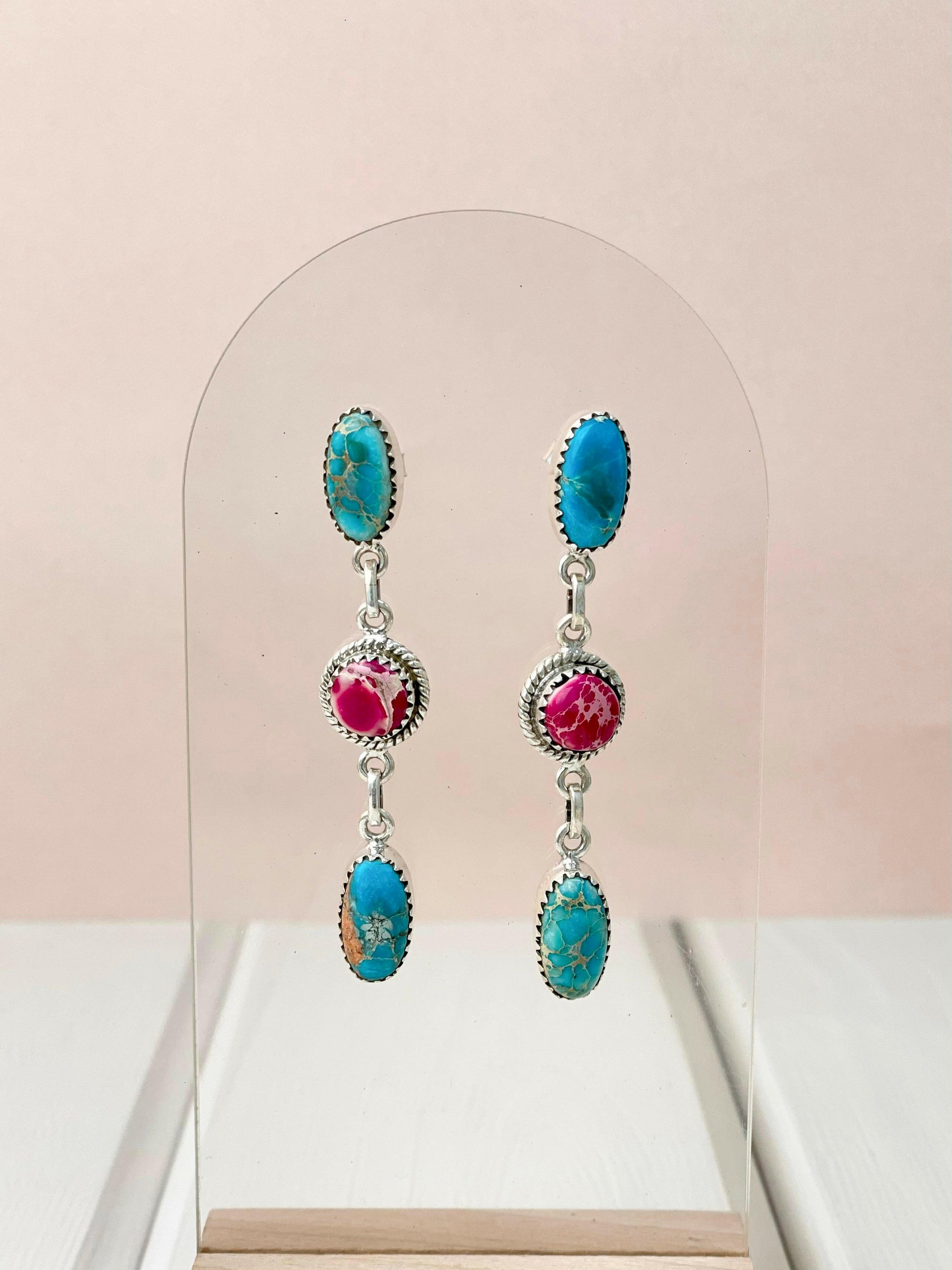 Desert Jasper Dangle Drop Multicolor Earrings-Earrings-Krush Kandy, Women's Online Fashion Boutique Located in Phoenix, Arizona (Scottsdale Area)