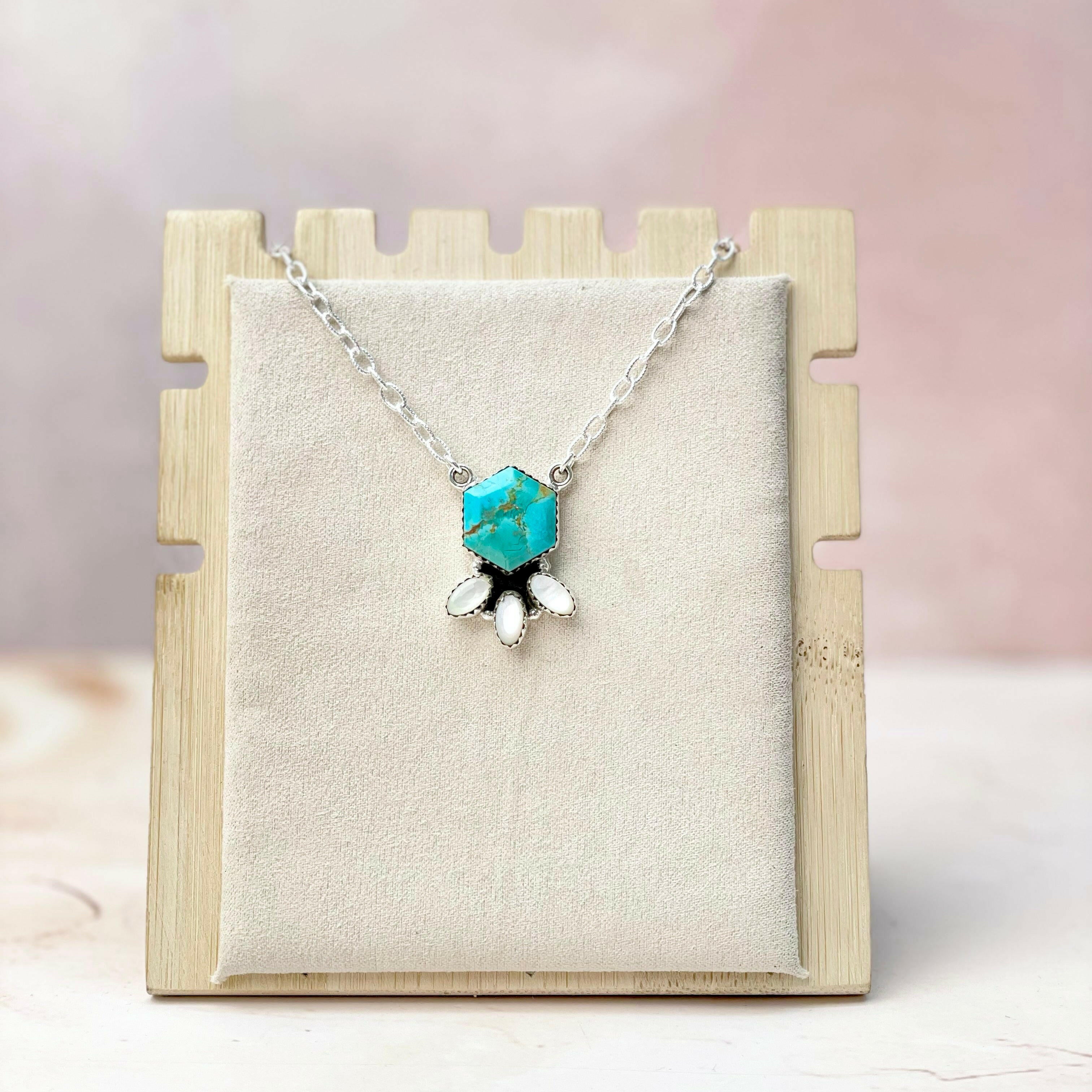 Hexagon Multi Gem & MOP Chain Pendants-Necklaces-Krush Kandy, Women's Online Fashion Boutique Located in Phoenix, Arizona (Scottsdale Area)