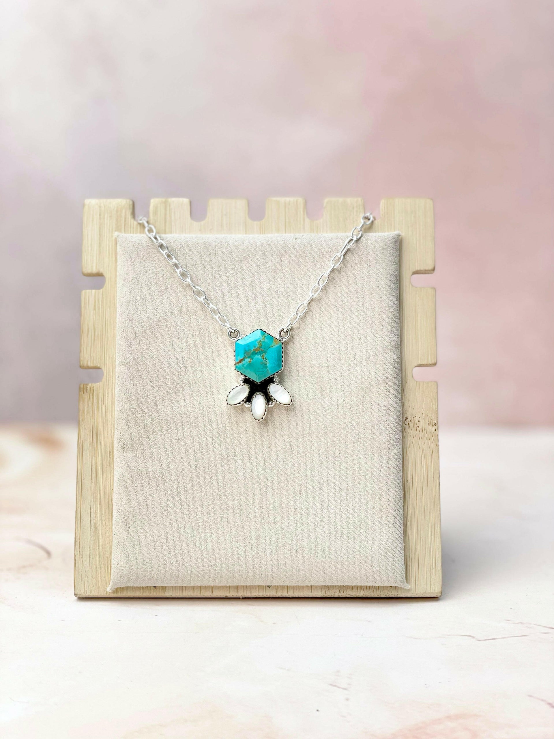 Hexagon Multi Gem & MOP Chain Pendants-Necklaces-Krush Kandy, Women's Online Fashion Boutique Located in Phoenix, Arizona (Scottsdale Area)