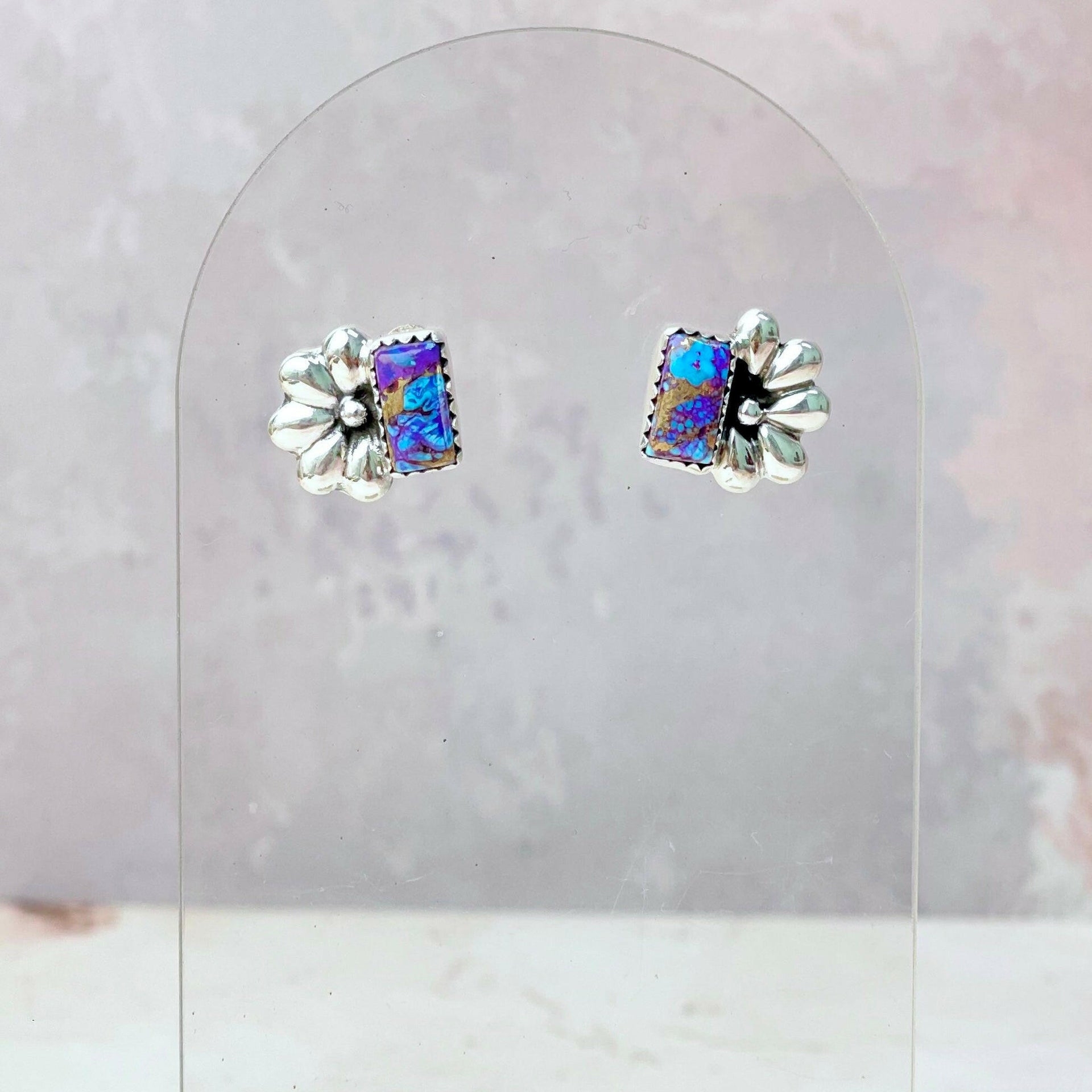 Boho Bar Studs with Delicate Half Daisy Accents-Earrings-Krush Kandy, Women's Online Fashion Boutique Located in Phoenix, Arizona (Scottsdale Area)