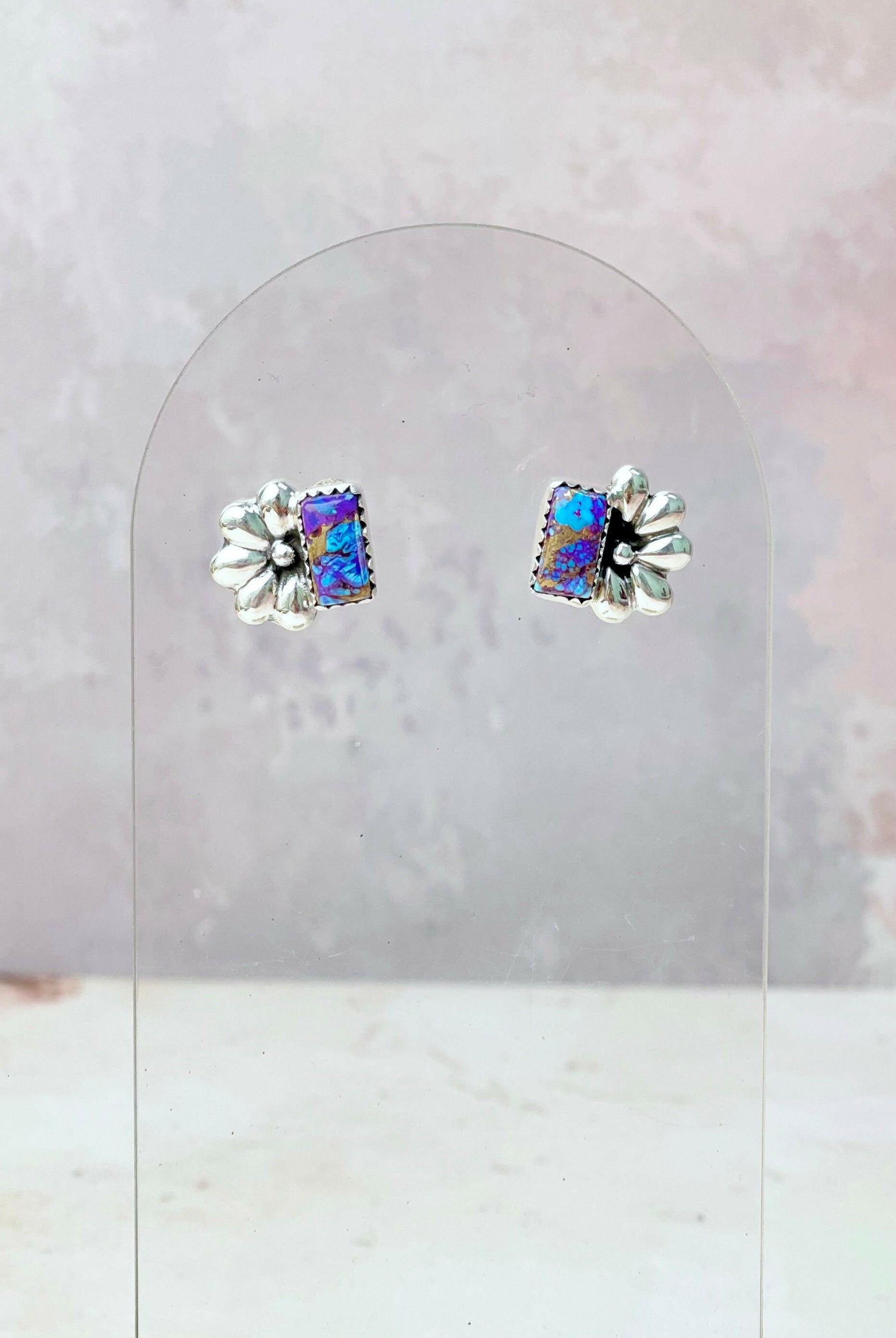 Boho Bar Studs with Delicate Half Daisy Accents-Earrings-Krush Kandy, Women's Online Fashion Boutique Located in Phoenix, Arizona (Scottsdale Area)