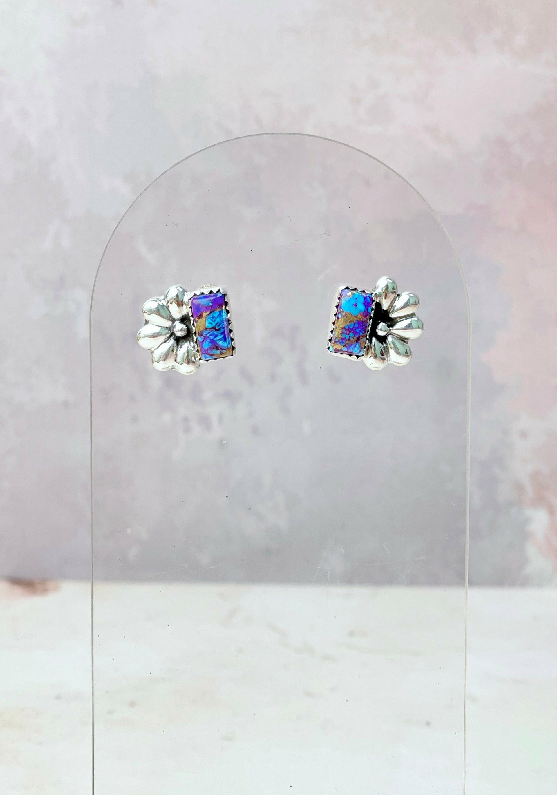 Boho Bar Studs with Delicate Half Daisy Accents-Earrings-Krush Kandy, Women's Online Fashion Boutique Located in Phoenix, Arizona (Scottsdale Area)