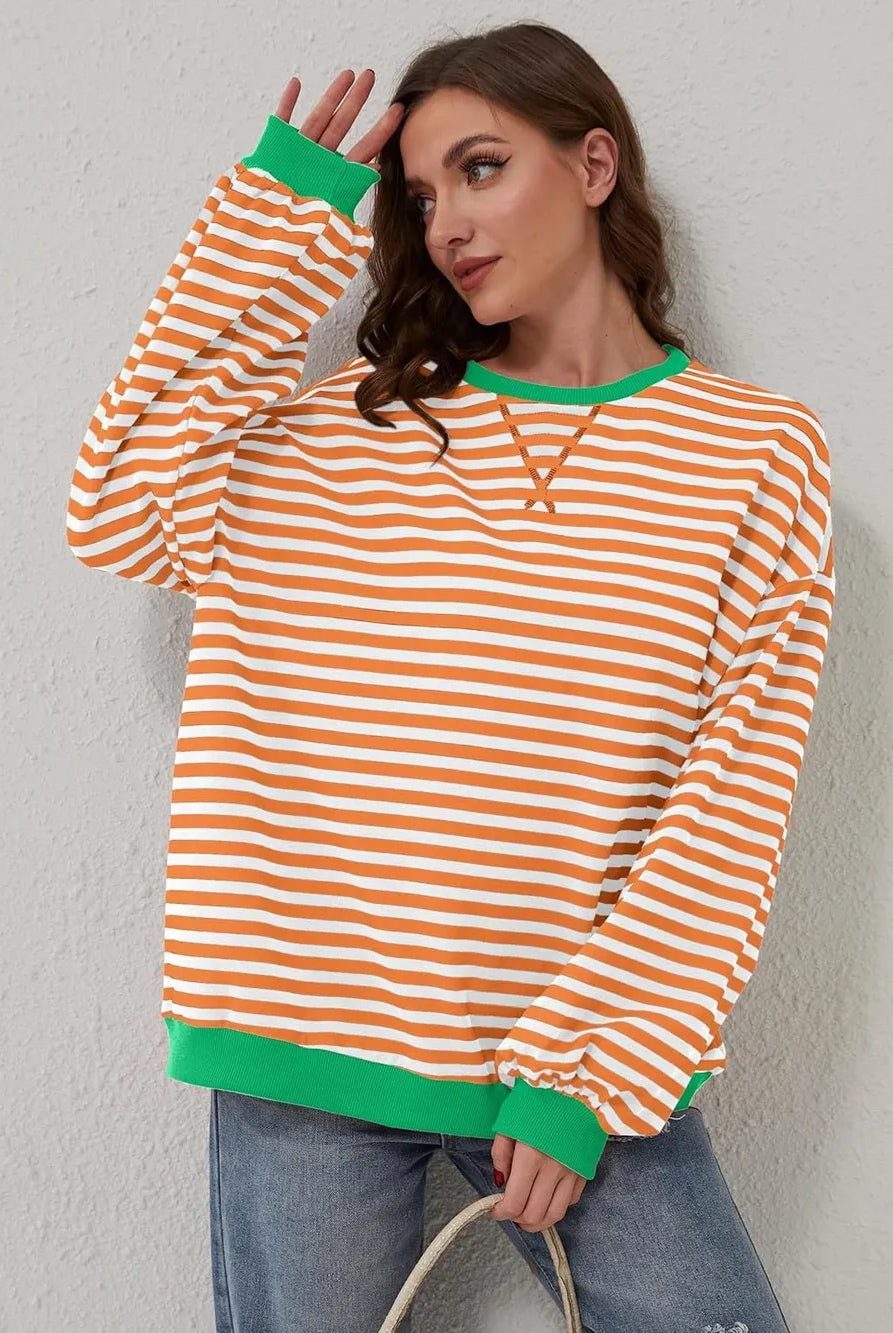 Lovelet Contrast Striped Long Sleeve Sweatshirt-Sweaters-Krush Kandy, Women's Online Fashion Boutique Located in Phoenix, Arizona (Scottsdale Area)