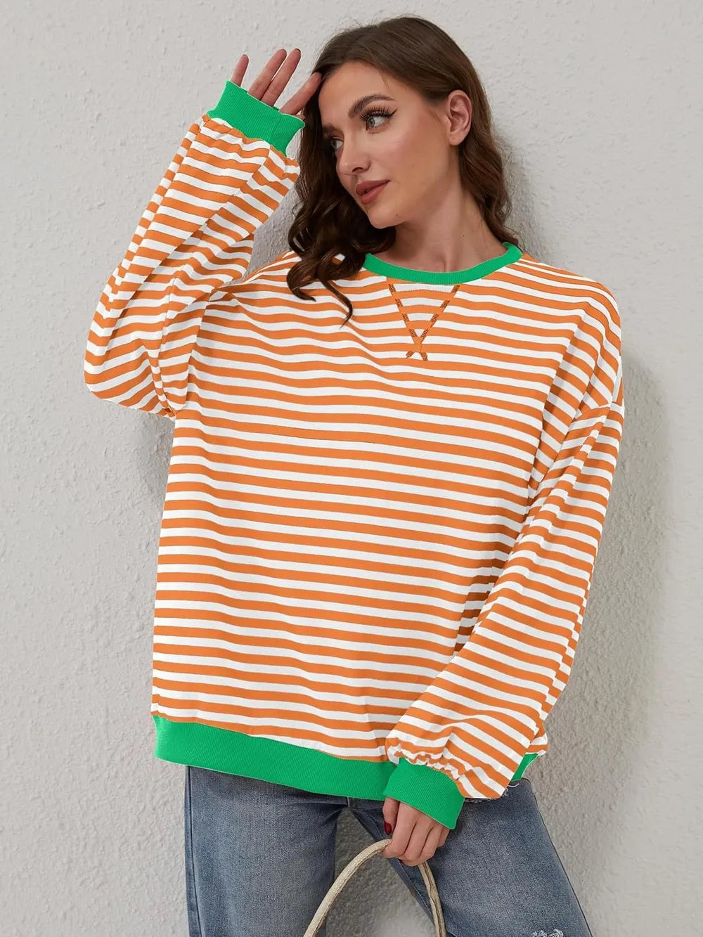 Lovelet Contrast Striped Long Sleeve Sweatshirt-Sweaters-Krush Kandy, Women's Online Fashion Boutique Located in Phoenix, Arizona (Scottsdale Area)