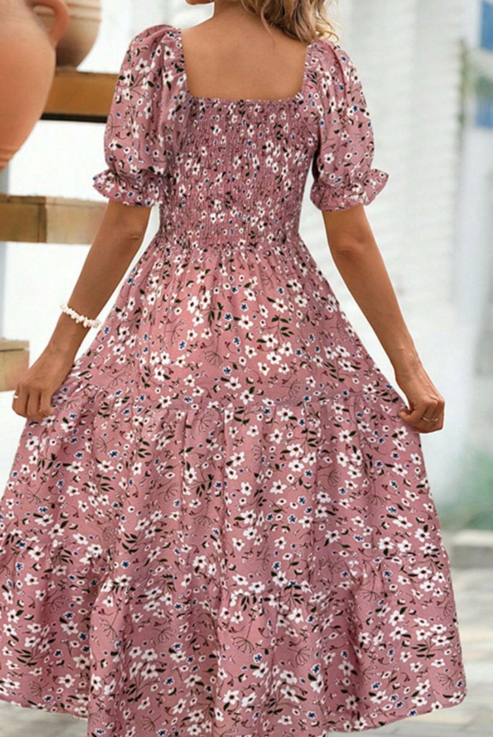 Floral Tiered Puff Sleeve Midi Dress-Dresses-Krush Kandy, Women's Online Fashion Boutique Located in Phoenix, Arizona (Scottsdale Area)