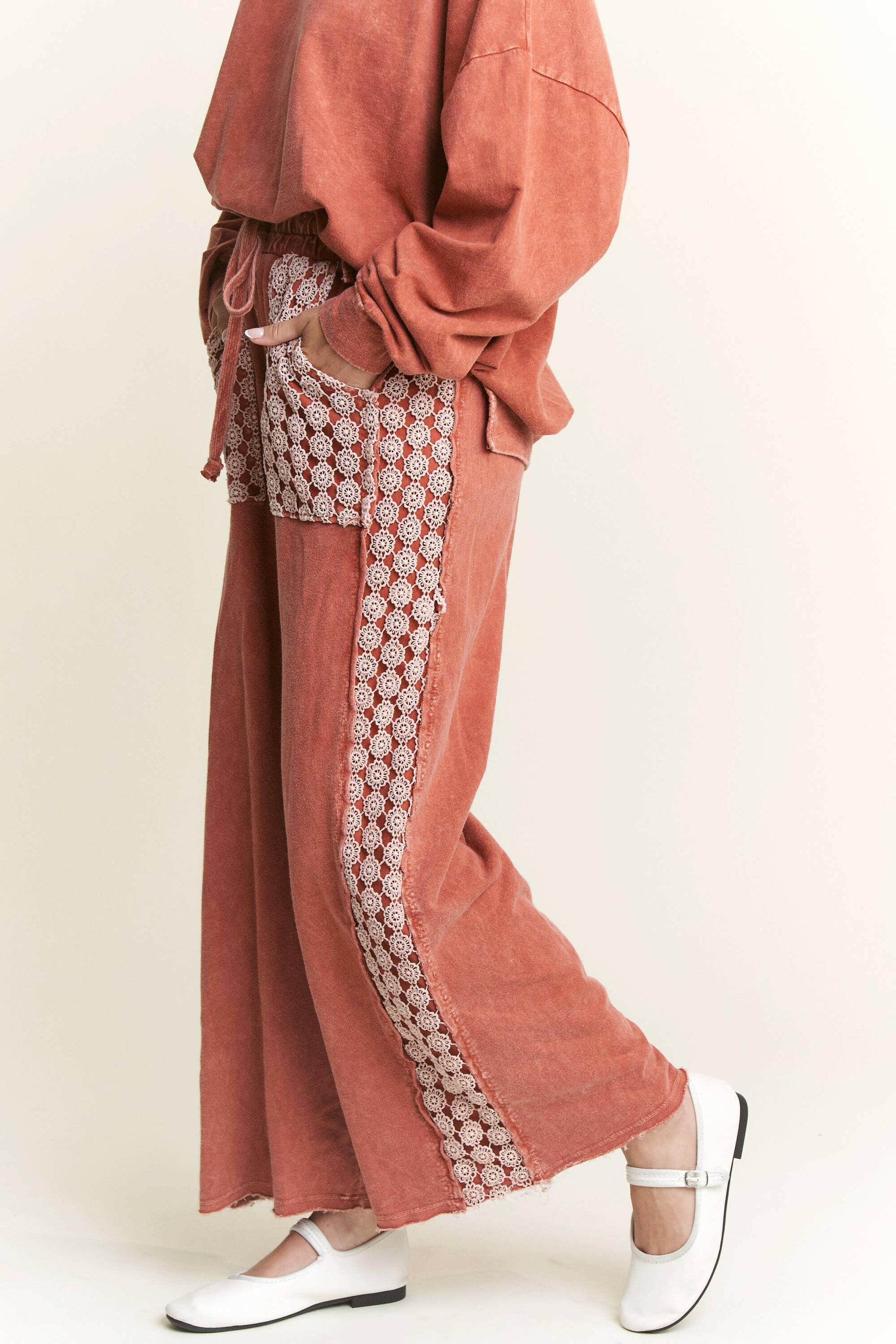 MineralWash Floral Daisy trim Pants-PANTS-Krush Kandy, Women's Online Fashion Boutique Located in Phoenix, Arizona (Scottsdale Area)