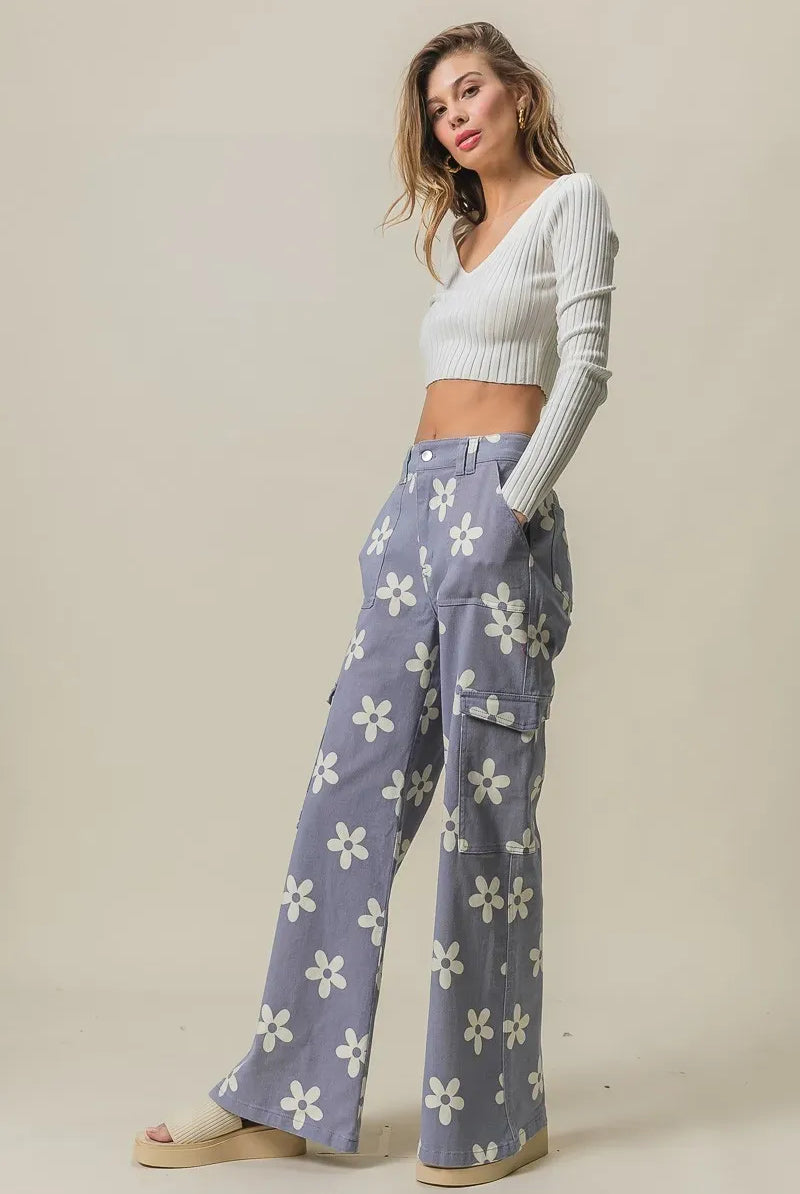 BiBi Flower Printed Side Pocket Wide Pants-pants-Krush Kandy, Women's Online Fashion Boutique Located in Phoenix, Arizona (Scottsdale Area)