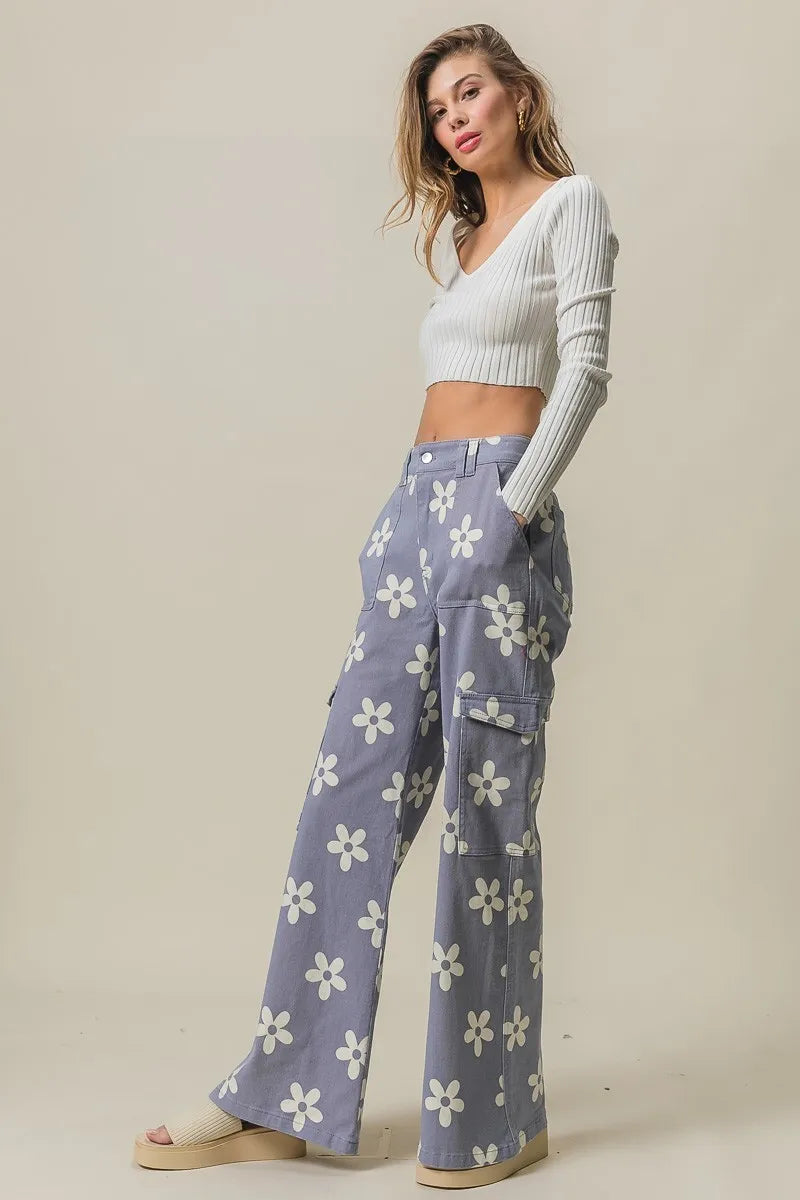 BiBi Flower Printed Side Pocket Wide Pants-pants-Krush Kandy, Women's Online Fashion Boutique Located in Phoenix, Arizona (Scottsdale Area)