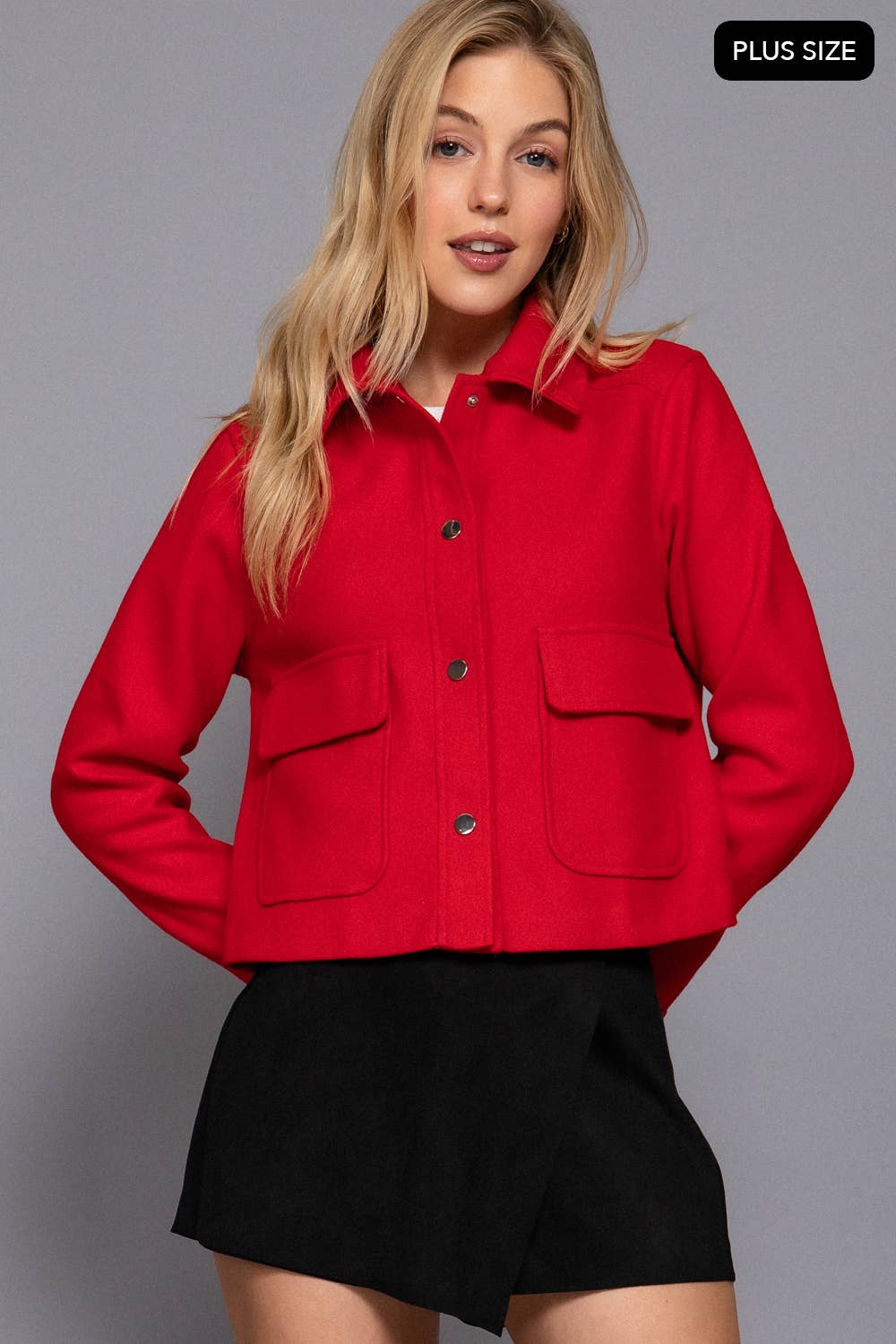 Plus Size Long Sleeve Soft Felt Jacket-Jackets-Krush Kandy, Women's Online Fashion Boutique Located in Phoenix, Arizona (Scottsdale Area)
