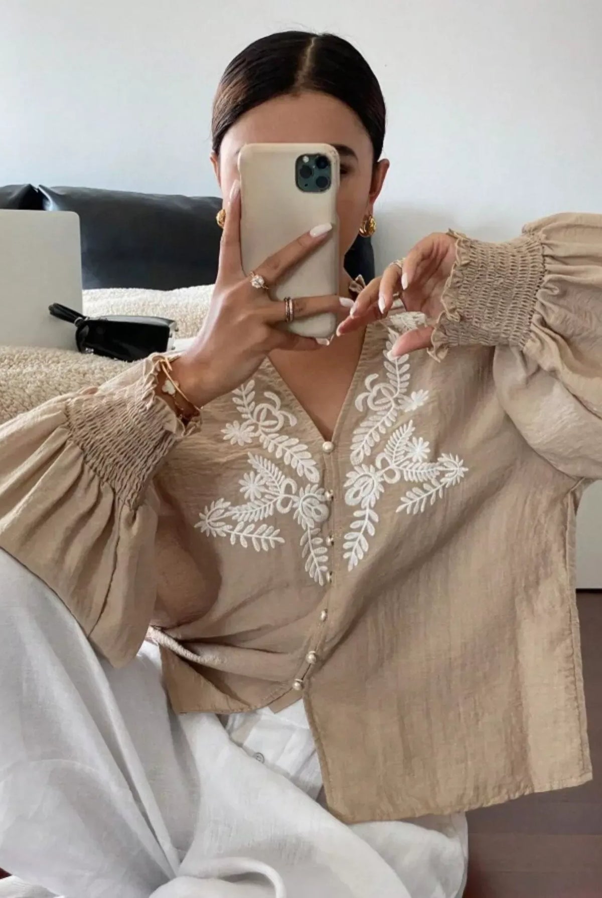 Embroidered Long Sleeve Blouse-Blouses-Krush Kandy, Women's Online Fashion Boutique Located in Phoenix, Arizona (Scottsdale Area)