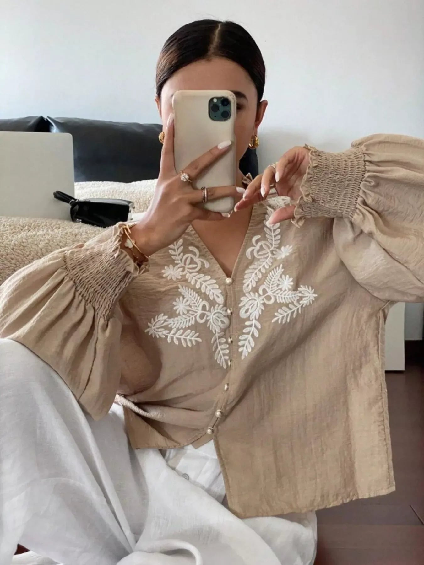 Embroidered Long Sleeve Blouse-Blouses-Krush Kandy, Women's Online Fashion Boutique Located in Phoenix, Arizona (Scottsdale Area)