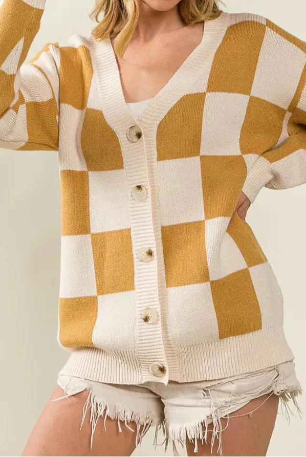 BiBi Checked V-neck Cardigan-Tops-Krush Kandy, Women's Online Fashion Boutique Located in Phoenix, Arizona (Scottsdale Area)
