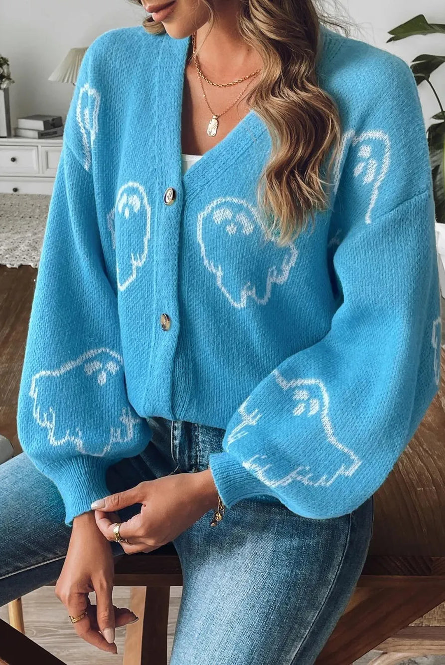 Ghost V-Neck Dropped Shoulder Cardigan-Cardigans-Krush Kandy, Women's Online Fashion Boutique Located in Phoenix, Arizona (Scottsdale Area)
