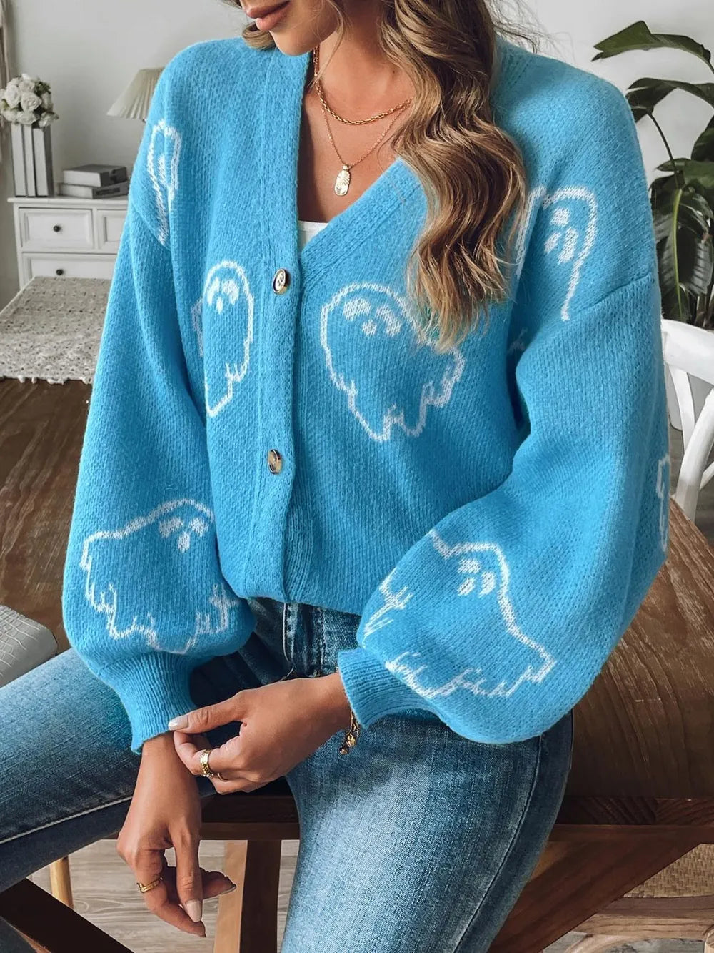 Ghost V-Neck Dropped Shoulder Cardigan-Cardigans-Krush Kandy, Women's Online Fashion Boutique Located in Phoenix, Arizona (Scottsdale Area)