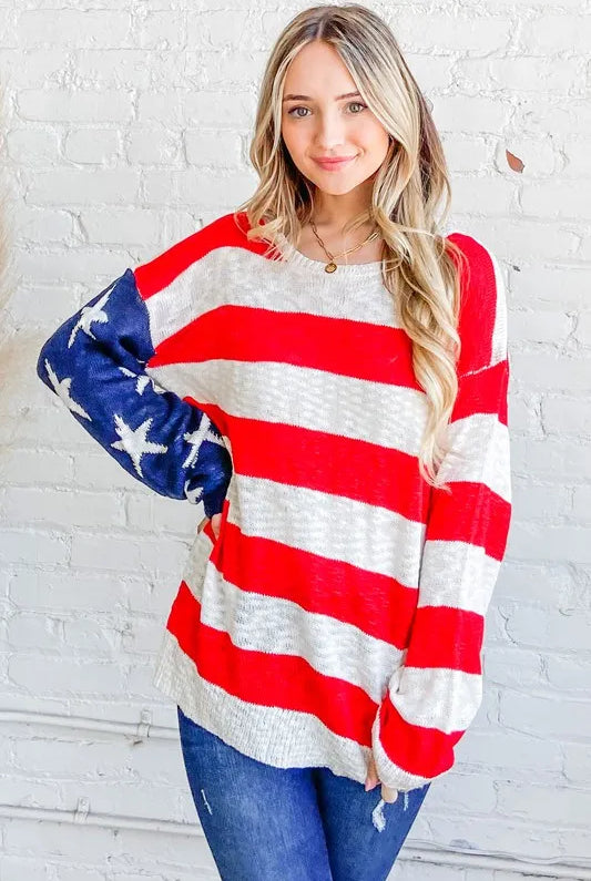 Stars & Stripes Forever Sweater-Sweaters-Krush Kandy, Women's Online Fashion Boutique Located in Phoenix, Arizona (Scottsdale Area)