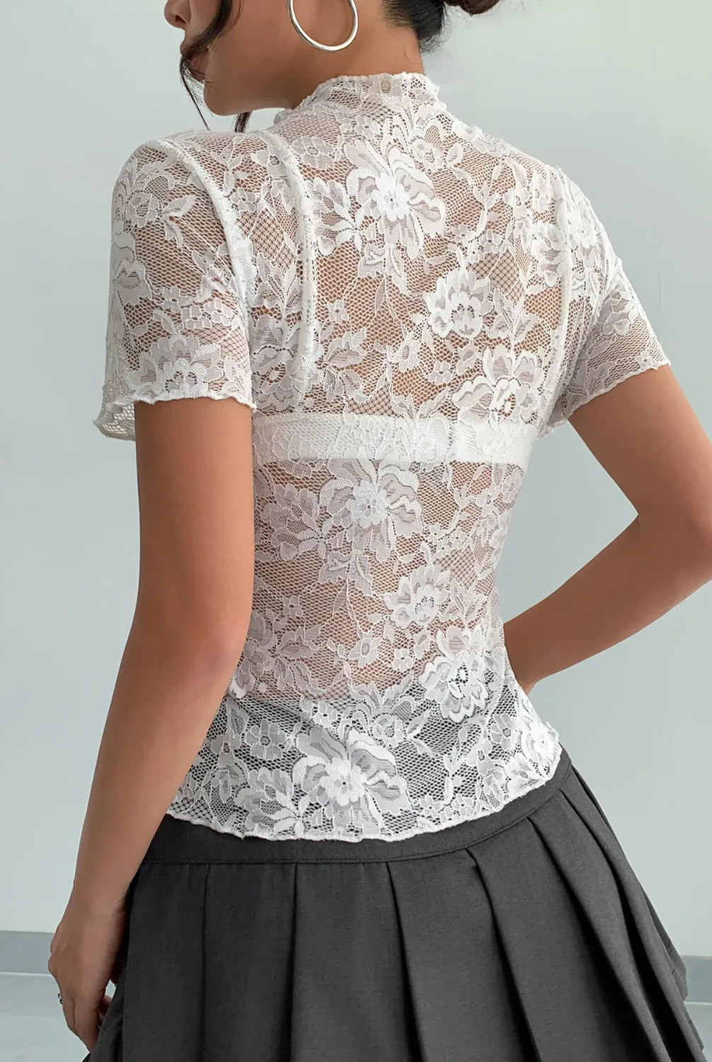 Lace Mock Neck Short Sleeve Top-tops-Krush Kandy, Women's Online Fashion Boutique Located in Phoenix, Arizona (Scottsdale Area)