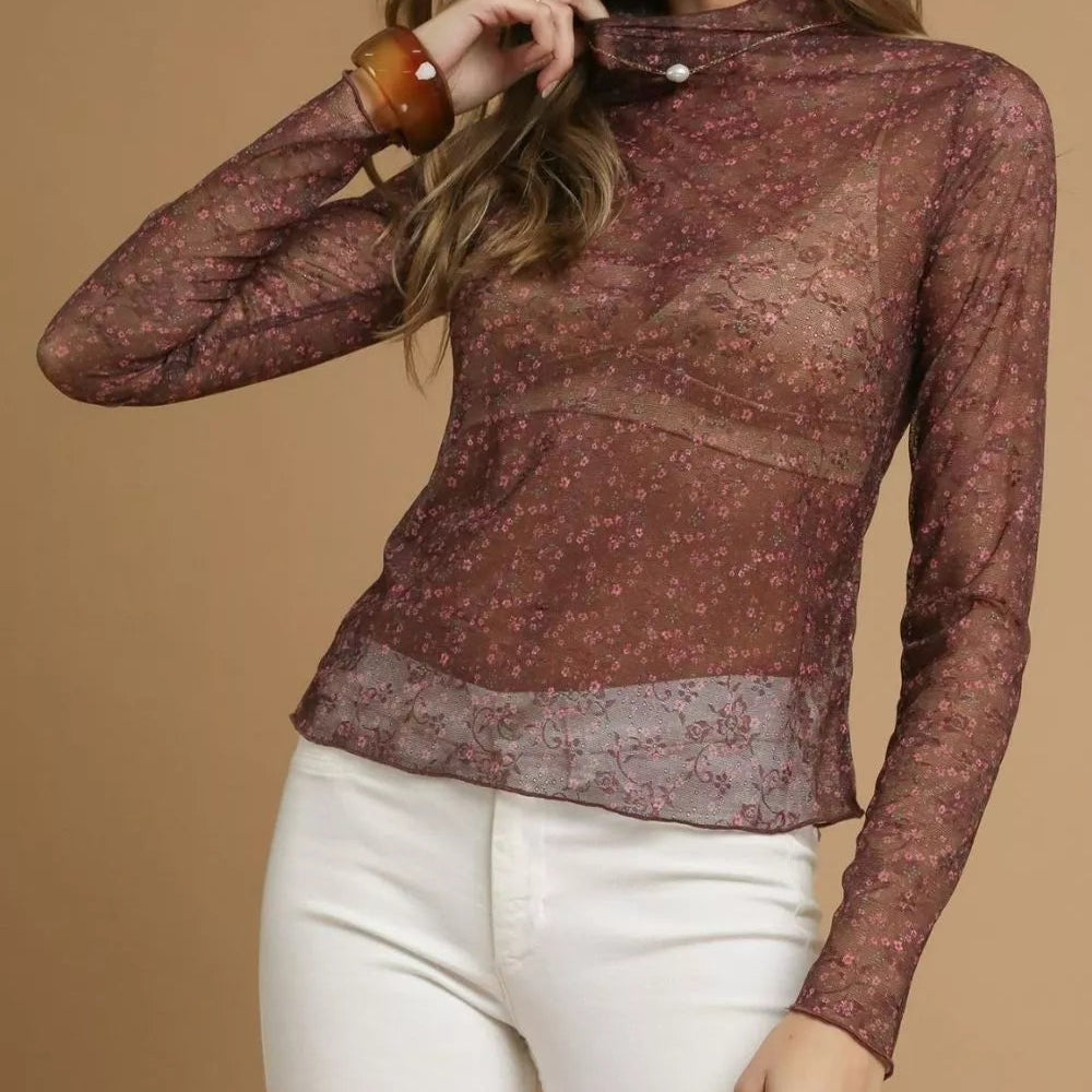 Umgee Nylon Lace Mesh Long Sleeve Top-Tops-Krush Kandy, Women's Online Fashion Boutique Located in Phoenix, Arizona (Scottsdale Area)