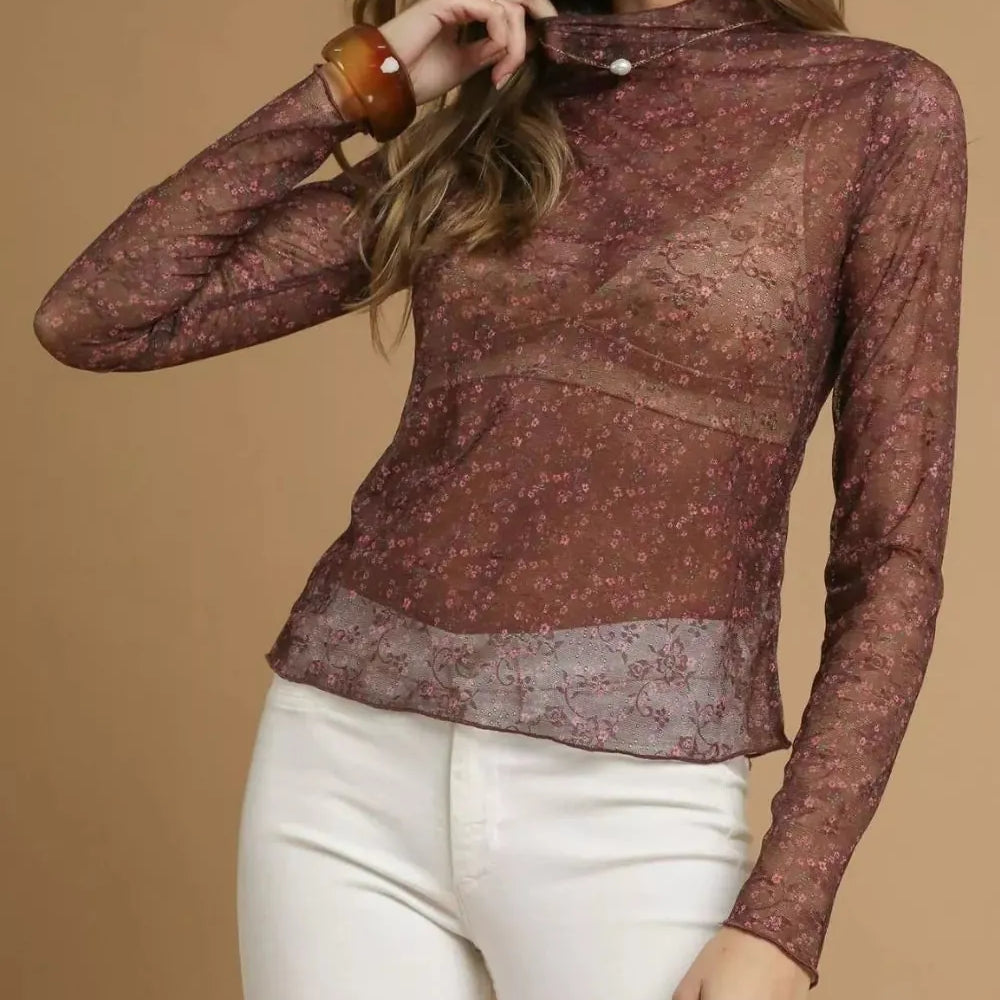 Umgee Nylon Lace Mesh Long Sleeve Top-Tops-Krush Kandy, Women's Online Fashion Boutique Located in Phoenix, Arizona (Scottsdale Area)