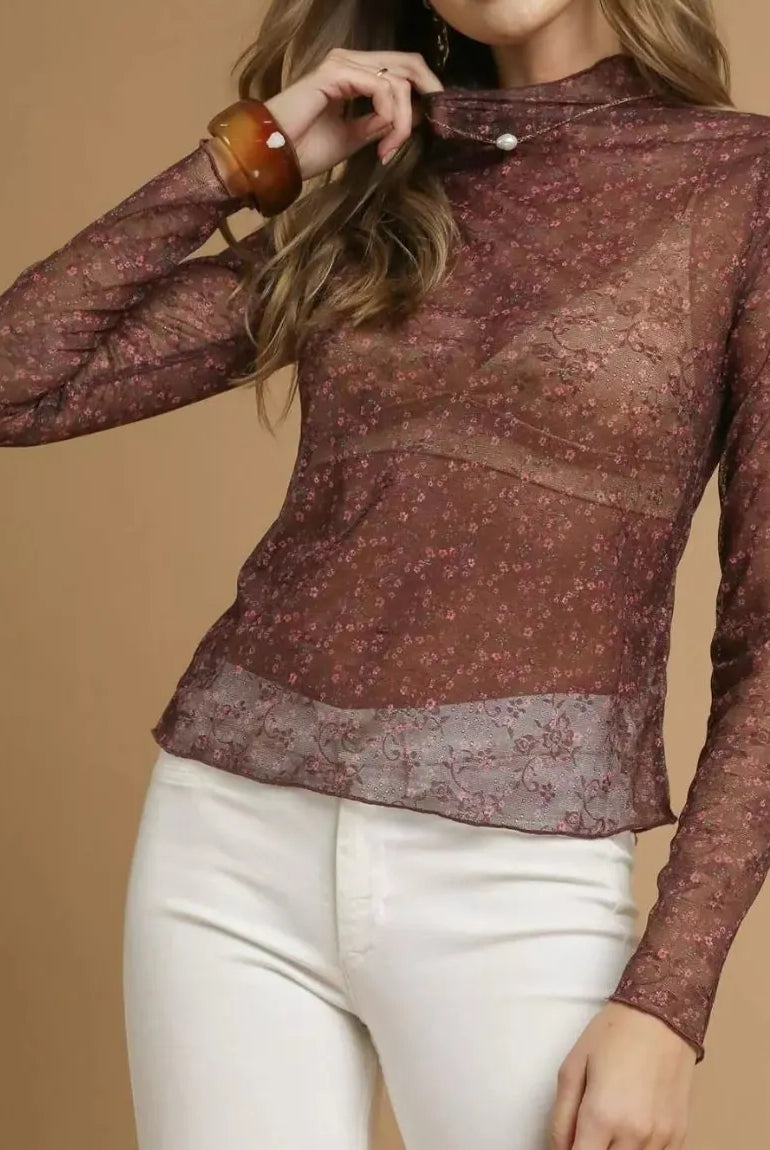 Umgee Nylon Lace Mesh Long Sleeve Top-Tops-Krush Kandy, Women's Online Fashion Boutique Located in Phoenix, Arizona (Scottsdale Area)