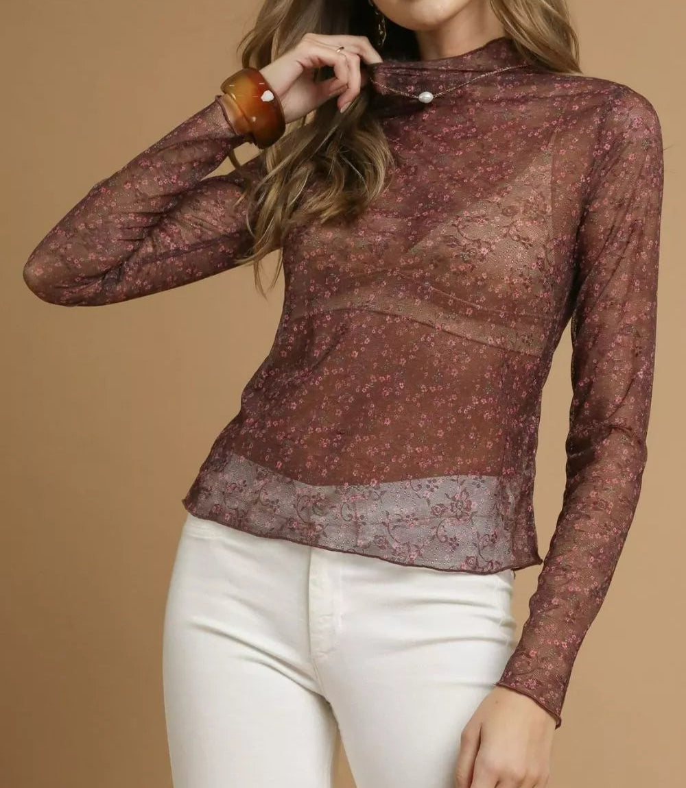 Umgee Nylon Lace Mesh Long Sleeve Top-Tops-Krush Kandy, Women's Online Fashion Boutique Located in Phoenix, Arizona (Scottsdale Area)