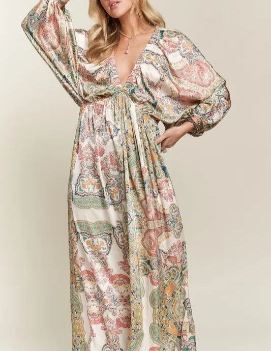 ADORA Printed V-Neck Batwing Sleeve Dress-Dresses-Krush Kandy, Women's Online Fashion Boutique Located in Phoenix, Arizona (Scottsdale Area)
