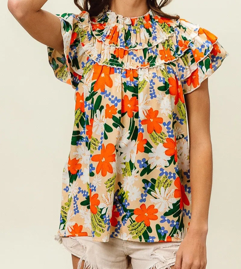 BiBi Multi Color Floral Print Woven Top-Tops-Krush Kandy, Women's Online Fashion Boutique Located in Phoenix, Arizona (Scottsdale Area)