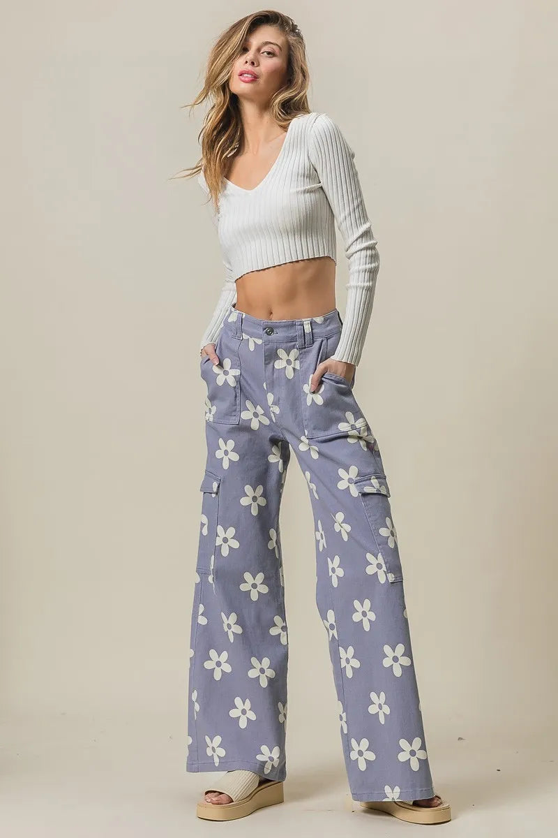 BiBi Flower Printed Side Pocket Wide Pants-pants-Krush Kandy, Women's Online Fashion Boutique Located in Phoenix, Arizona (Scottsdale Area)