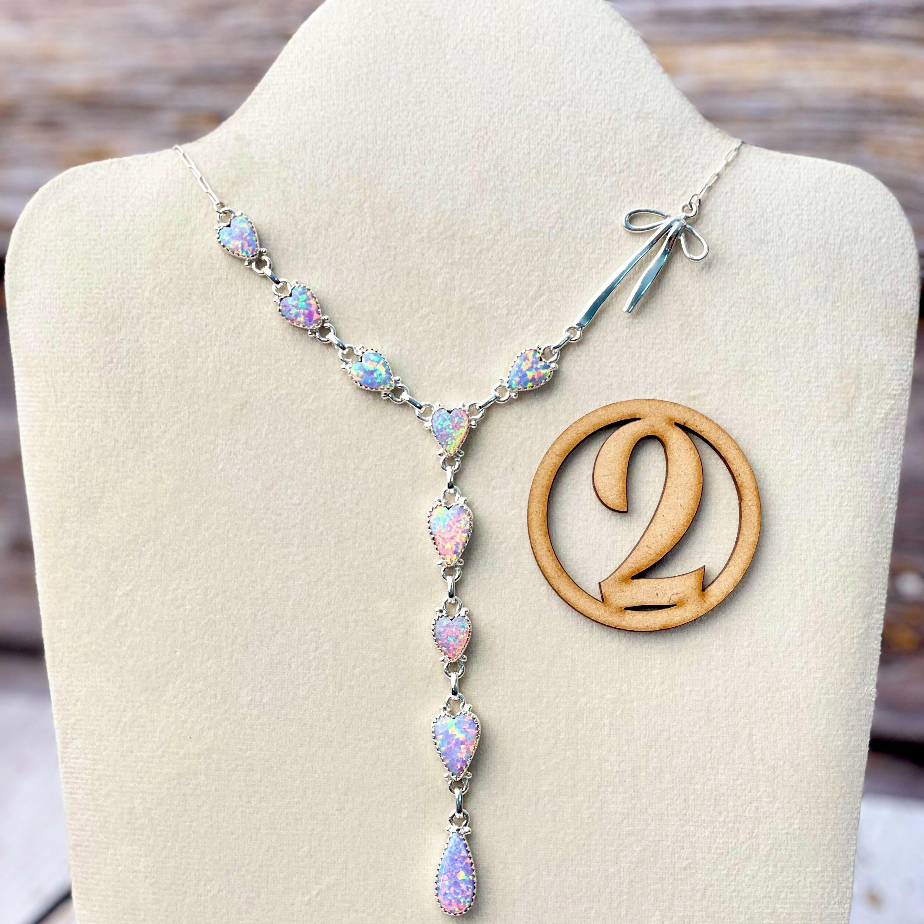 Opal Heart & Sterling Bow Necklace-Necklaces-Krush Kandy, Women's Online Fashion Boutique Located in Phoenix, Arizona (Scottsdale Area)