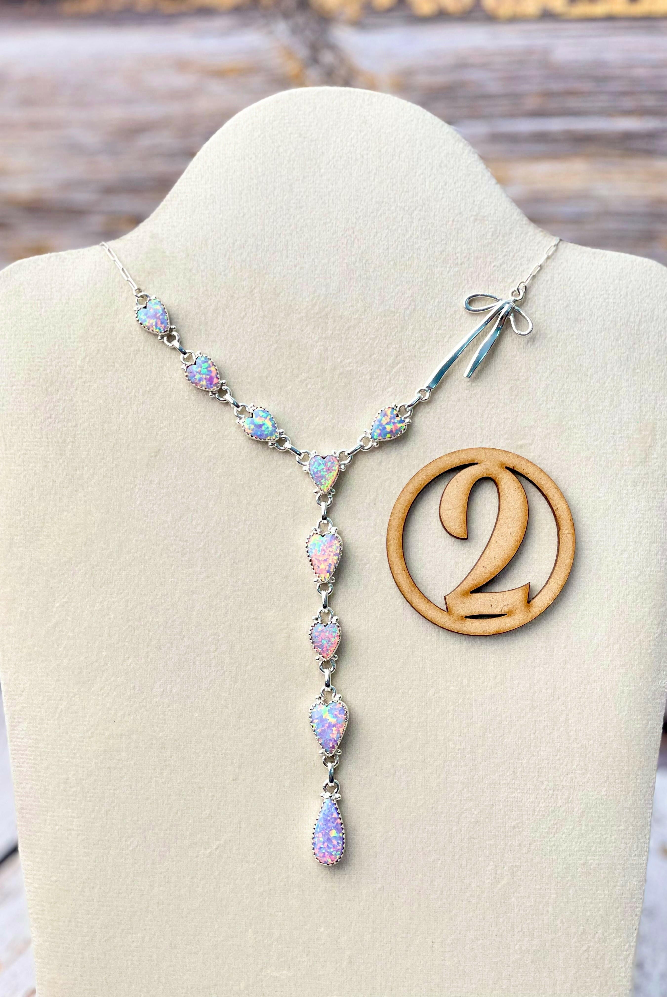 Opal Heart & Sterling Bow Necklace-Necklaces-Krush Kandy, Women's Online Fashion Boutique Located in Phoenix, Arizona (Scottsdale Area)