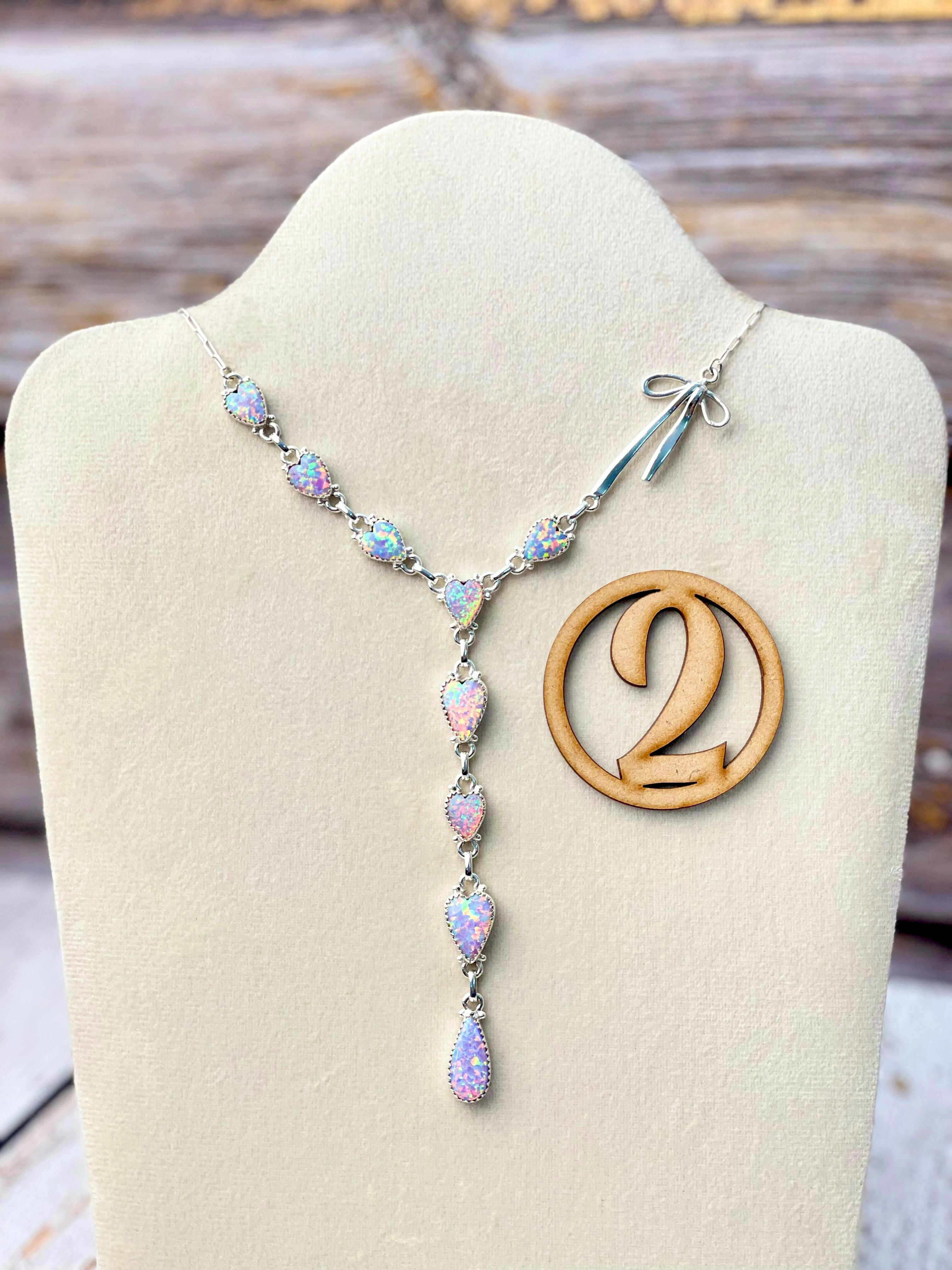 Opal Heart & Sterling Bow Necklace-Necklaces-Krush Kandy, Women's Online Fashion Boutique Located in Phoenix, Arizona (Scottsdale Area)
