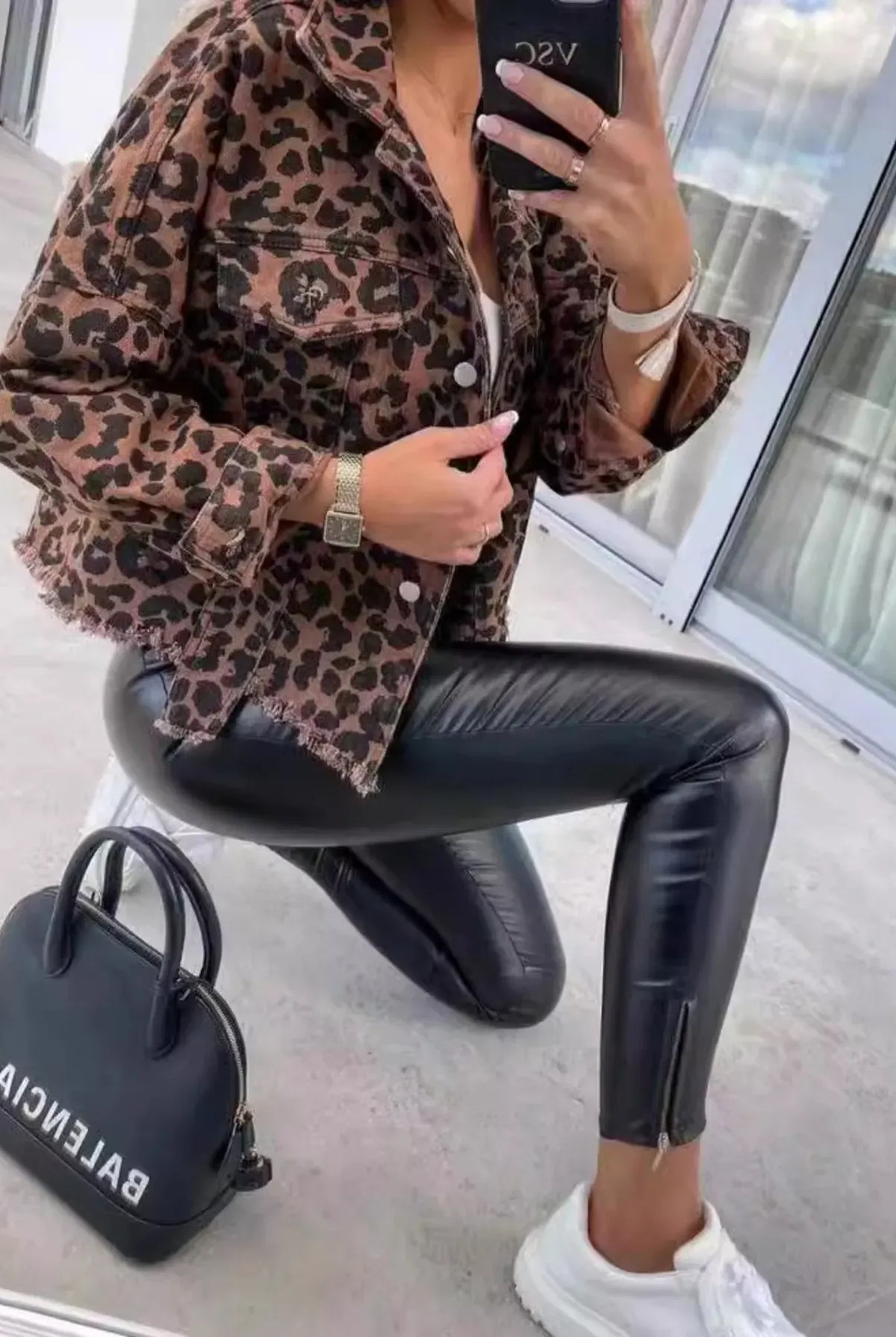 Leopard Print Raw Hem Denim Jacket-Jackets-Krush Kandy, Women's Online Fashion Boutique Located in Phoenix, Arizona (Scottsdale Area)