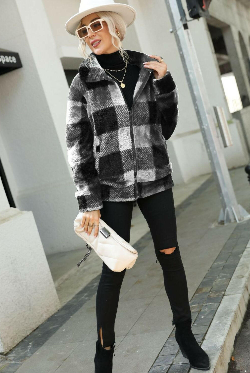 Plaid Zip-Up Collared Jacket-Krush Kandy, Women's Online Fashion Boutique Located in Phoenix, Arizona (Scottsdale Area)