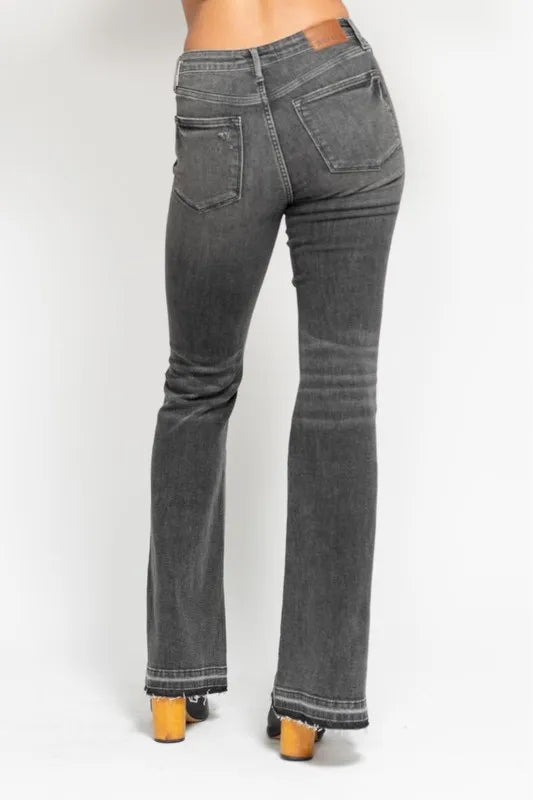Judy Blue Full Size Mid Rise Tummy Control Washed Gray Release Hem Flare Jeans Plus Size-Denim-Krush Kandy, Women's Online Fashion Boutique Located in Phoenix, Arizona (Scottsdale Area)