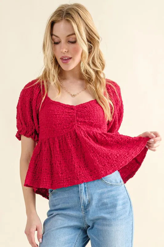 And The Why Lovely Textured and Smocked Top-Tops-Krush Kandy, Women's Online Fashion Boutique Located in Phoenix, Arizona (Scottsdale Area)