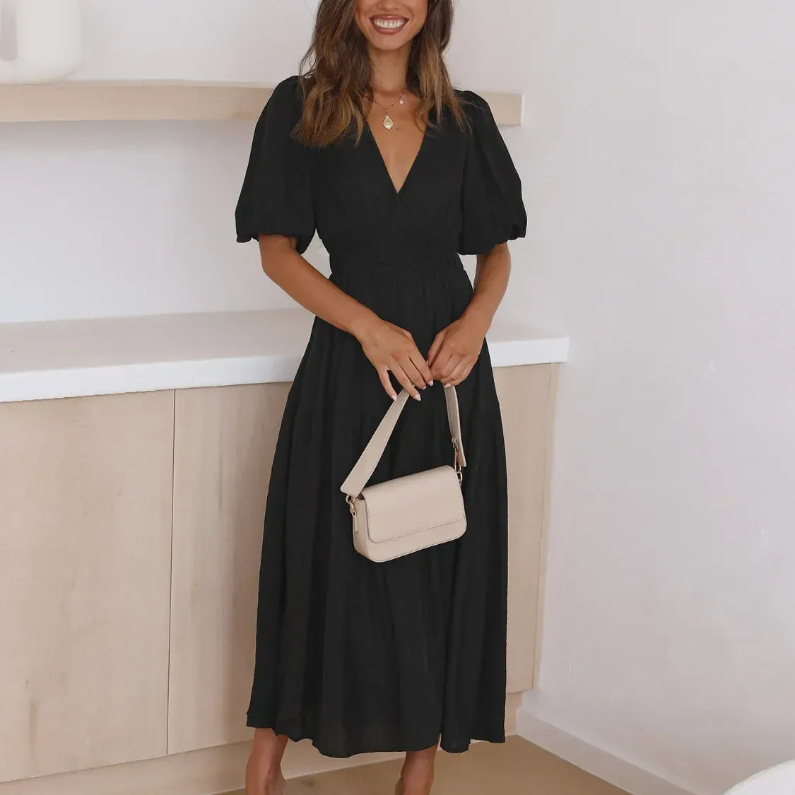 Tiered Surplice Half Sleeve Midi Dress-dress-Krush Kandy, Women's Online Fashion Boutique Located in Phoenix, Arizona (Scottsdale Area)