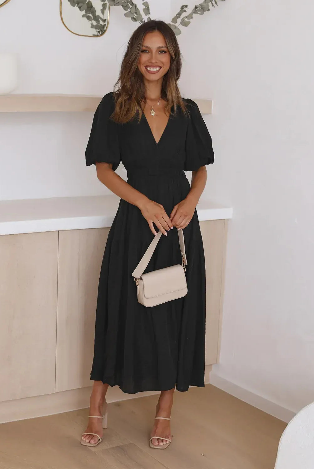Tiered Surplice Half Sleeve Midi Dress-dress-Krush Kandy, Women's Online Fashion Boutique Located in Phoenix, Arizona (Scottsdale Area)