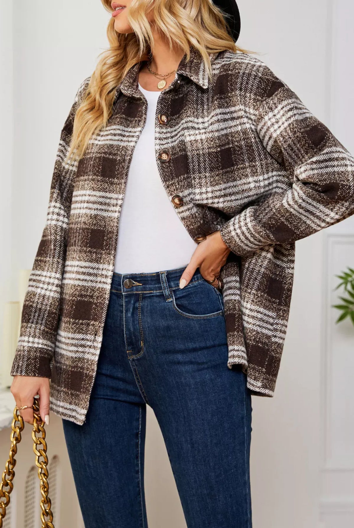 Plaid Button Up Long Sleeve Shacket-Jacket-Krush Kandy, Women's Online Fashion Boutique Located in Phoenix, Arizona (Scottsdale Area)