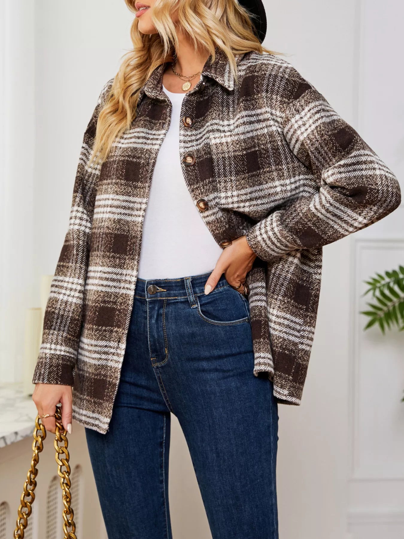 Plaid Button Up Long Sleeve Shacket-Jacket-Krush Kandy, Women's Online Fashion Boutique Located in Phoenix, Arizona (Scottsdale Area)