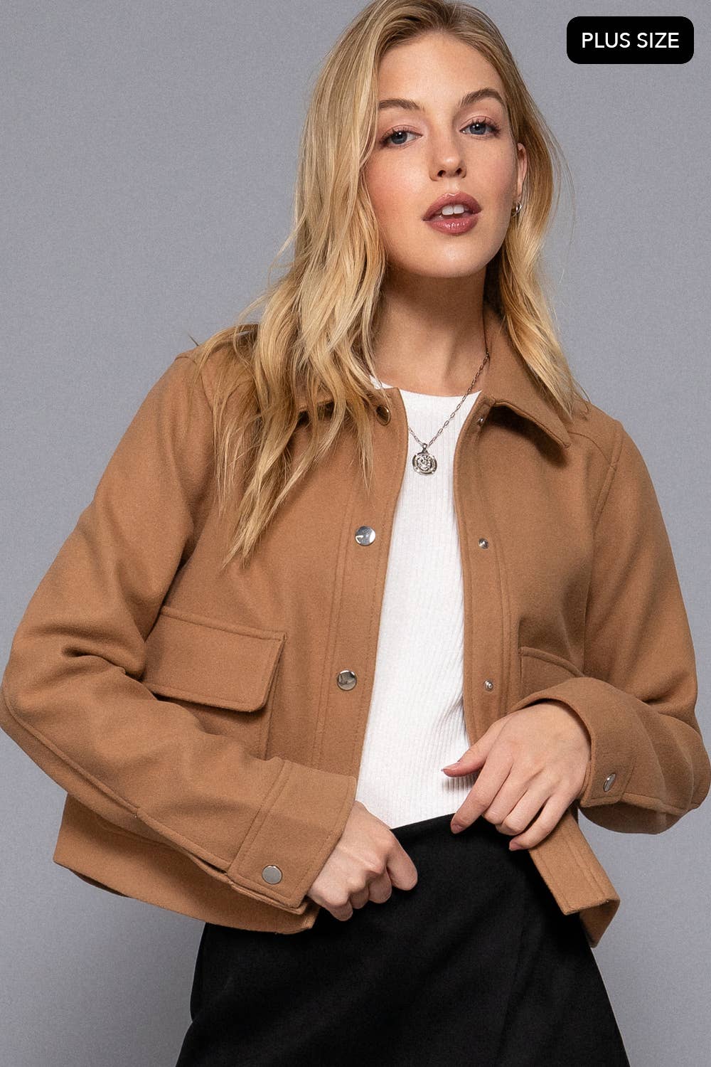 Plus Size Long Sleeve Soft Felt Jacket-Jackets-Krush Kandy, Women's Online Fashion Boutique Located in Phoenix, Arizona (Scottsdale Area)