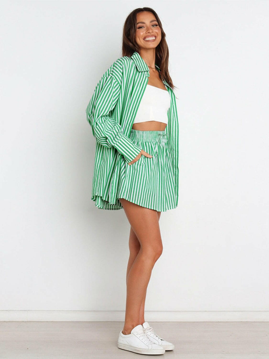 Bon Voyage Striped Button Down Top & Shorts Set-2 Piece Outfit Sets-Krush Kandy, Women's Online Fashion Boutique Located in Phoenix, Arizona (Scottsdale Area)