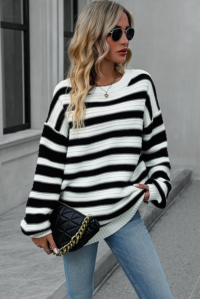 Striped Dropped Shoulder Sweater-Sweaters-Krush Kandy, Women's Online Fashion Boutique Located in Phoenix, Arizona (Scottsdale Area)