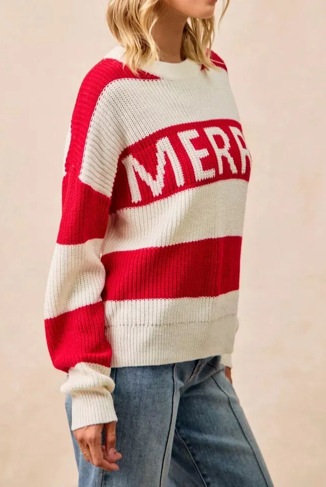 BiBi Christmas Merry Lettering Sweater-Sweater-Krush Kandy, Women's Online Fashion Boutique Located in Phoenix, Arizona (Scottsdale Area)