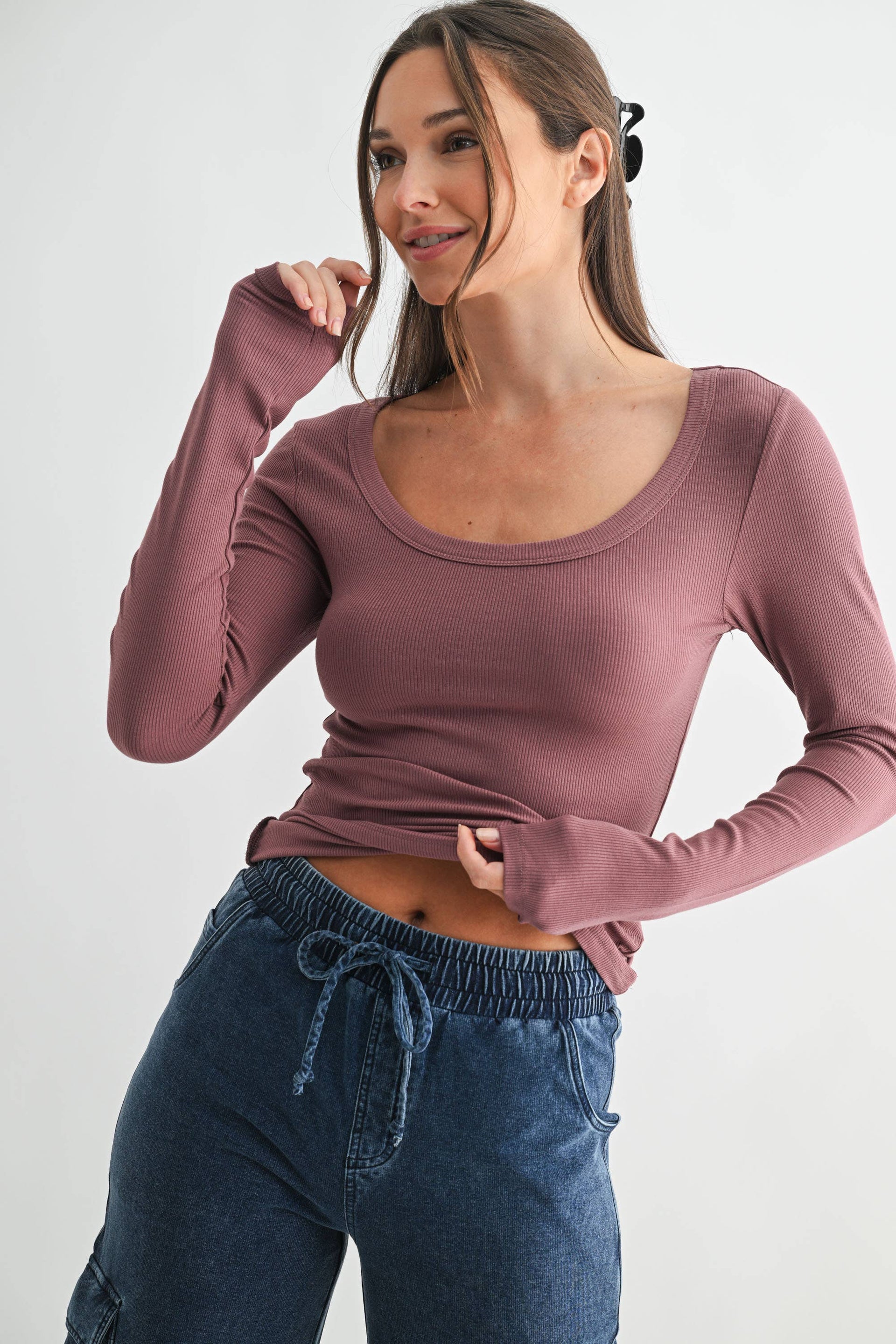 Lightweight Stretch Ribbed Long Sleeve Top-Tops-Krush Kandy, Women's Online Fashion Boutique Located in Phoenix, Arizona (Scottsdale Area)